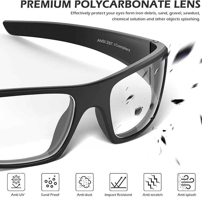 OXG Safety Glasses Protective Eyewear Men Women, ANSI Z87.1 Work Glasses Scratch Impact Resistant for Industrial Shooting