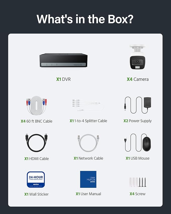 ANNKE Security Camera System, 3K Lite 5-in-1 H.265+ 8CH eDVR with 1TB eSSD and (4) 1080p (2MP) Weatherproof Surveillance Wired Cams, AI Human/Vehicle Detection, Smart Color Night Vision, Email Alert