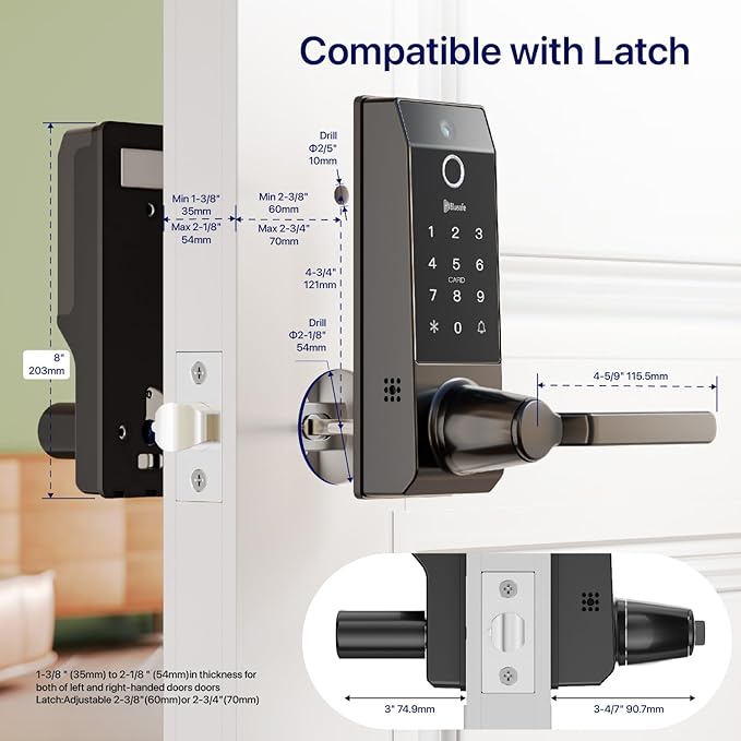 Smart Lock Doorbell Fingerprint Smart Door Lock Deadbolt for Homeowners or Parents Door Lock with Camera and Door Handle for Renters, Keyless Entry Door Lock for Front Door(Contour V Black)