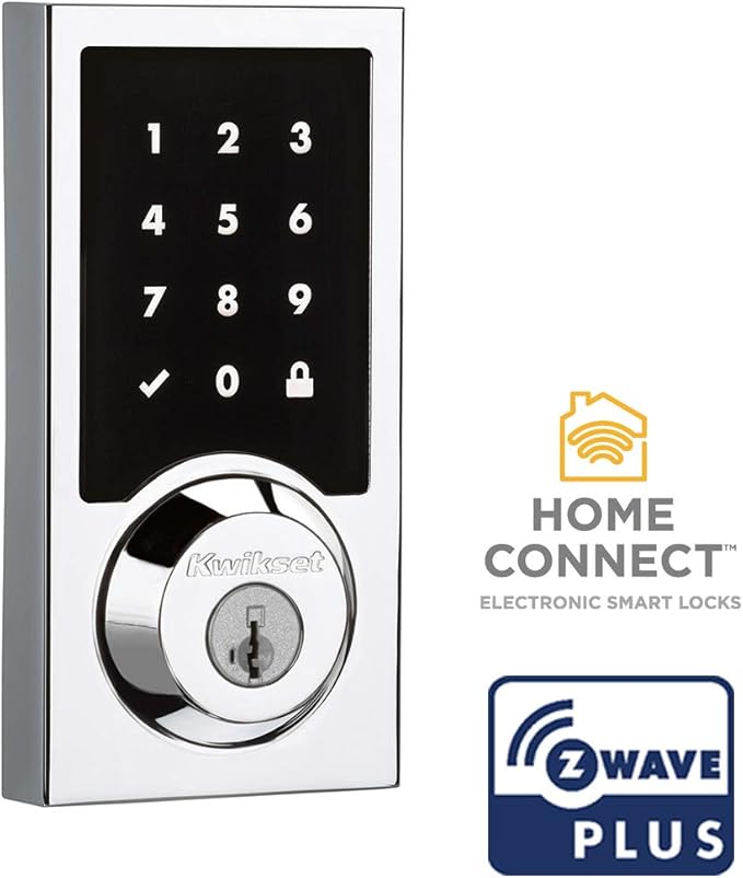 Kwikset SmartCode 916 Z-Wave Smart Lock, Keyless Entry Ring Compatible Door Lock, Touchscreen Electronic Deadbolt, SmartKey Re-Key Security, Smart Hub Required, Contemporary Polished Chrome