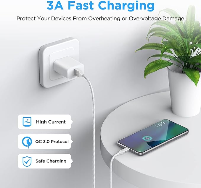 etguuds USB to USB C Cable 3.3ft, 2-Pack USB A to Type C Charger Cord Fast Charging for Samsung Galaxy A15 A25 A35 A55 A54, S24 S23 S22 S21 S20 S10 S10E, Note 20 10, Moto G, for iPhone 16 15, White