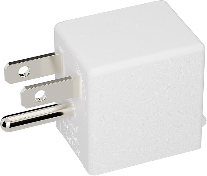 90 Degree Adapter Right Angled Downward Angled USA 3-Prong Male-Female Adapter, 5-15P to 5-15R Direction Changer, White