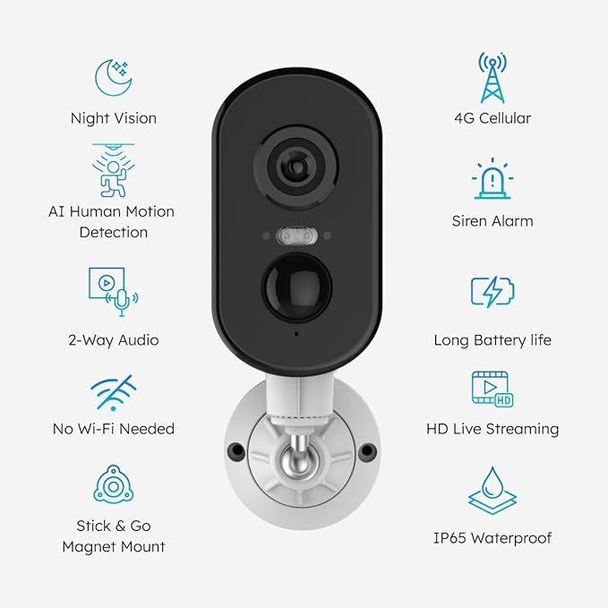 Waggle Pack of 2 4G LTE Security Camera | No WiFi? No Problem | Built-in SIM | Works Anywhere Indoor/Outdoor | 2K HD + 9000mAh Battery | 2-Way Talk, Night Vision & Siren Alarm! - Subscription Required