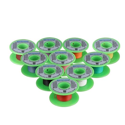 BNTECHGO 30 Gauge Silicone Wire Kit 10 Color Each 25 ft Flexible 30 AWG Stranded Tinned Copper Wire