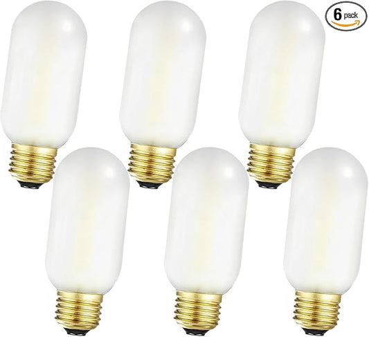 Leools E26 Frosted Edison Bulb 4W Equivalent E26 LED Bulb 40 Watt Dimmable Neutral White 4000K E26 Light Bulb AC120V 400lm Tubular T14 T45 LED Bulb for Pendant,Sputnik,Vanity,Pack of 6