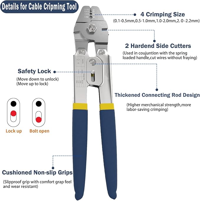Wire Crimping Tool Kit, 100FT Stainless Steel Cable, 100PCS Aluminum Crimping Loop Sleeve, Wire Rope Thimble