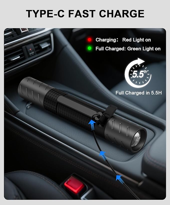 Rechargeable Flashlight High Lumens 2Packs-Super Bright Magnetic LED Flashlights with Screwdriver Set,Window Glass Breaker,COB Flash Light,7 Modes,Zoomable,Waterproof for Emergency Camping Car Repair