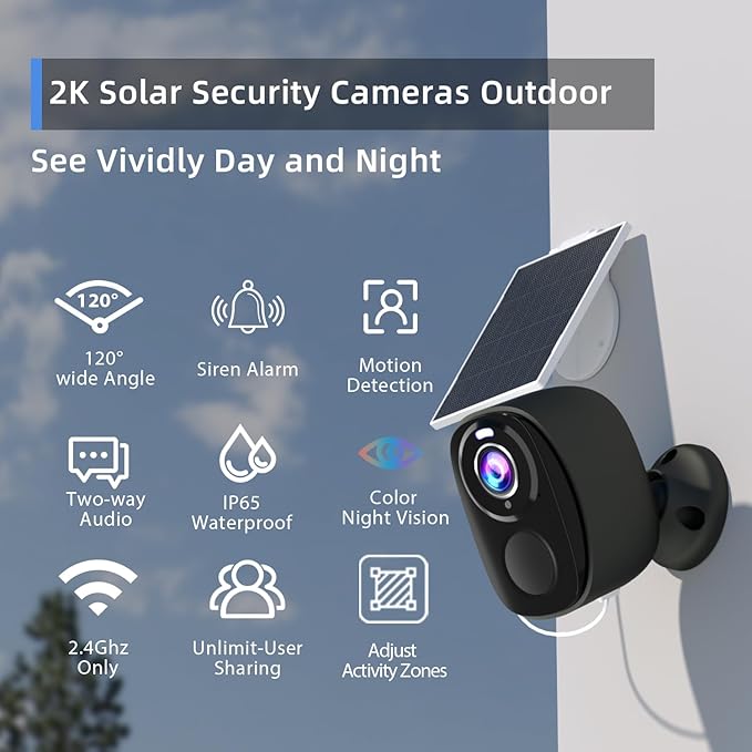Rraycom Security Cameras Wireless Outdoor: 4PC Cameras for Home Security with Solar Panel Battery Powered WiFi Solar Cameras with Color Night Vision, AI Motion Detection, Waterproof, Works Alexa