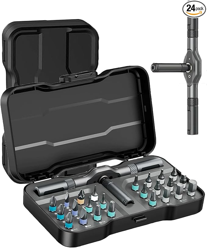 24 in 1 Magnetic Ratchet Screwdriver Set, DIY Mini Screwdriver Set, Multi Bit Magnetic Drive Set with Detachable Ratchet Handle, Portable Precision Repair Tool Kit for Furniture Computer Bicycle