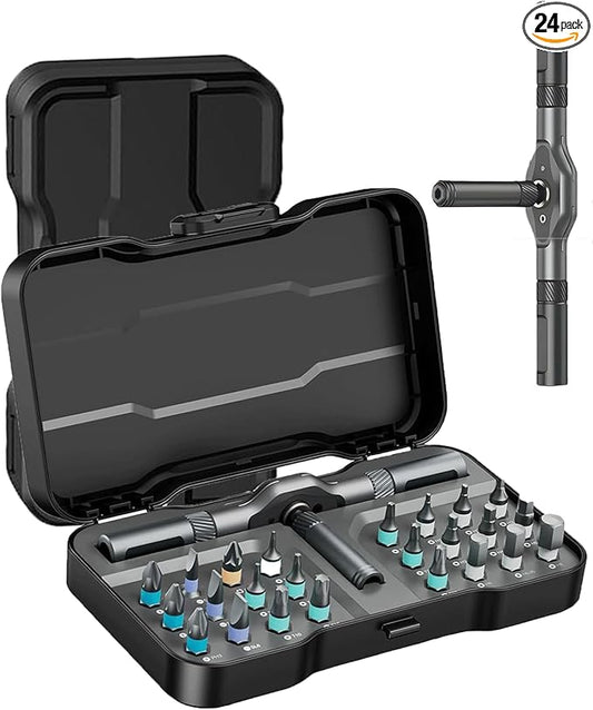 24 in 1 Magnetic Ratchet Screwdriver Set, DIY Mini Screwdriver Set, Multi Bit Magnetic Drive Set with Detachable Ratchet Handle, Portable Precision Repair Tool Kit for Furniture Computer Bicycle