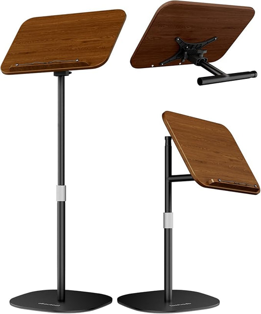 2 in 1 Dual-use Floor Book Stand & Desktop Book Stand,Height Adjustable from 33-63in, Adjustable Book Holder with Elastic Page Clips for Music Scores, Recipe, Tablet, Laptop