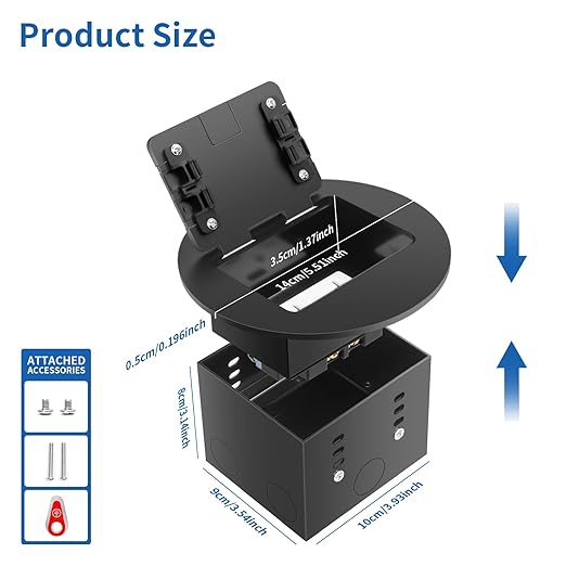 Vagueior Recessed Floor Electrical Outlet Kit, Circular Hidden Duplex 20A Tamper-Resistant Receptacle Outlet ，Waterproof Electrical Outlet Covcer Box,UL Certified,Black（2 Pack