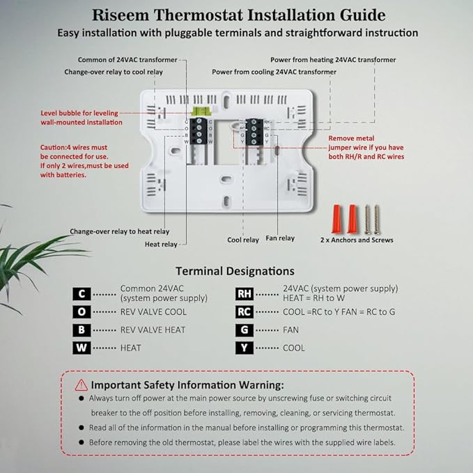 NonProgrammable Thermostat for Home, Digital Energy-Saving Thermostat,Single-Stage Systems, 1 Heat/1 Cool, Easy DIY Install,White Backlight