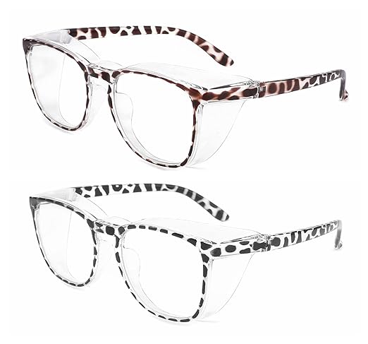Alsenor Safety Glasses Anti Fog Goggles Protective Eyewear Blue Light Blocking Anti Dust UV Protection Glasses For Men Women (2 Pack(new-leopard+black-leopard))