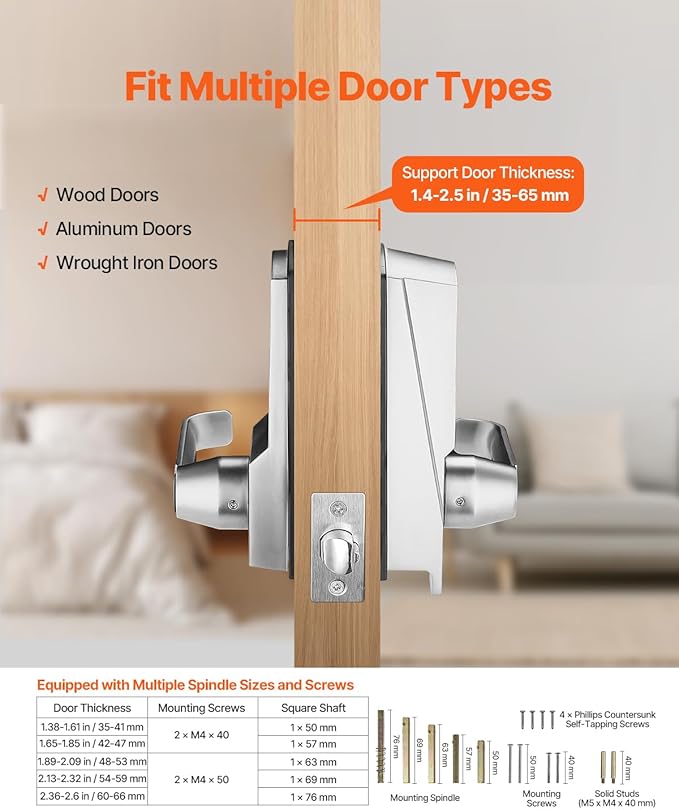 VEVOR Mechanical Keyless Entry Door Lock, 14 Key, Mechanical Keypad with Handle, Stainless Steel Waterproof Keyless Gate Lock, for Home Office Outdoor Garage