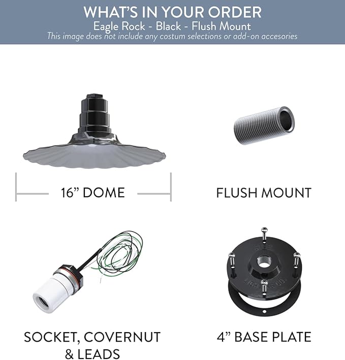 Steel Lighting Co. Eagle Rock Pendant | Ceiling Mounted Light | 16 inch Radial Wave | Flush Mount | Heavy Duty Steel Retro Farmhouse Style Made in America | Black Exterior/White Interior