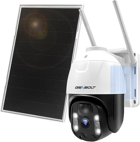 GENBOLT 4G LTE Cellular Solar Security Camera Outdoor Wireless, 8W 15600mAh Battery Operated Surveillance Camera No WiFi, PTZ IP Camera System with SIM Card, PIR Siren Alarm with Humanoid Detection