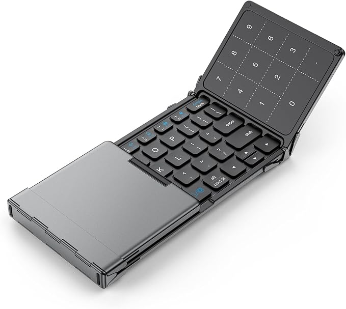 iClever Foldable Bluetooth Keyboard, BK18 Foldable Keyboard with Touchpad and Number Pad, Portable, Rechargeable, Pocket Size for Travel, Compatible with iPad, iPhone, Laptop