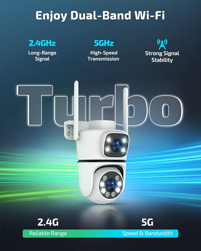 2.4G/5G Dual Band WiFi Security Camera Wireless Outdoor, 5MP Dual Lens PTZ Surveillance Cameras with Auto Motion Tracking