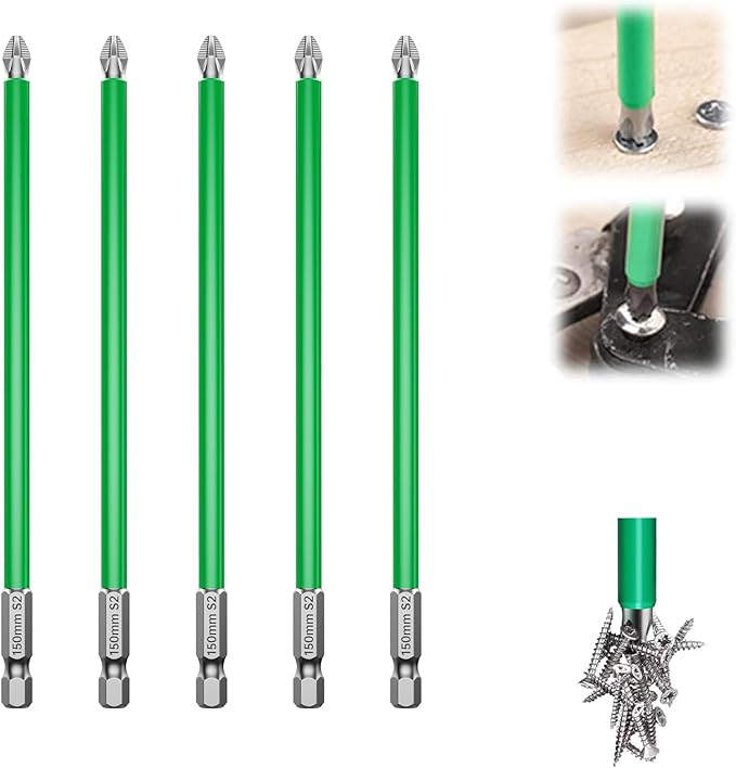 HUHAO 5Pcs High Magnetic Screwdriver Bit Set,S2 Alloy Steel Anti-Slip Drill Bit,1/4 Inch Hex Shank,Phillips Impact Screwdriver Bits Sets Waterproof Impact Batch Head for Electric Hand Tool,150mm