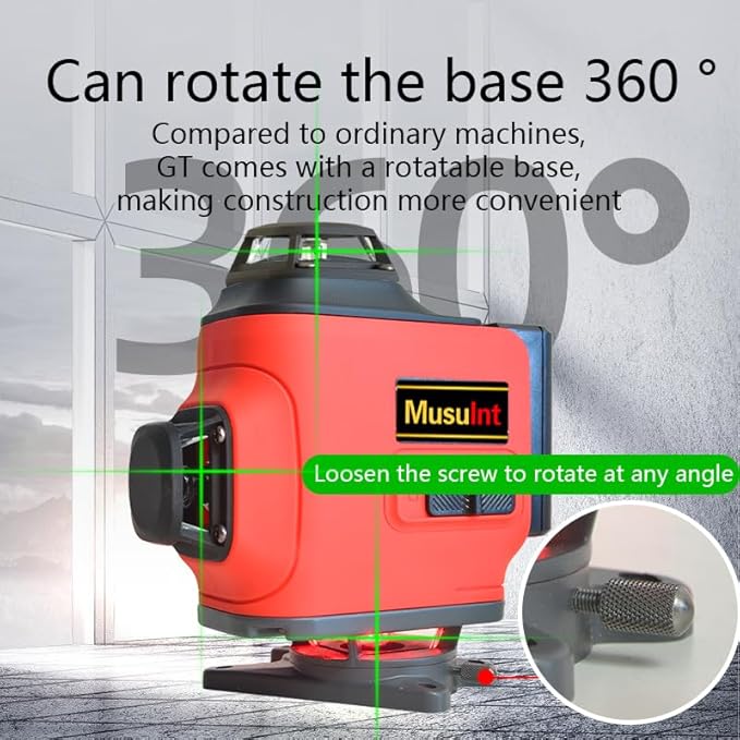 4D 16 lines laser level 4×360° self leveling Precision Cross Line level tool Two 360° Vertical and Horizontal Red beam with hand wave mode control Rotary laser level (4D 16 Green Lines)