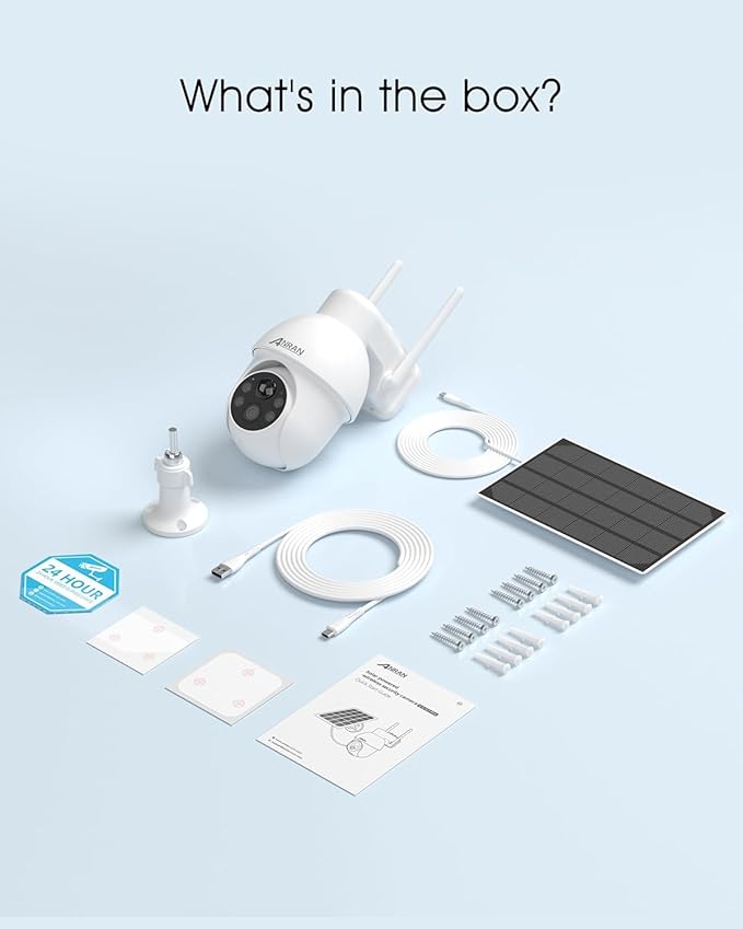 ANRAN 4K Ultra HD [2025 Upgraded Chipset] 4K Outdoor Security Camera, Adjustable BC Solar Panel, 360° PTZ, Color Night Vision, IP67 Waterproof, No Monthly Fee, Wireless 2.4G WiFi Camera for Home