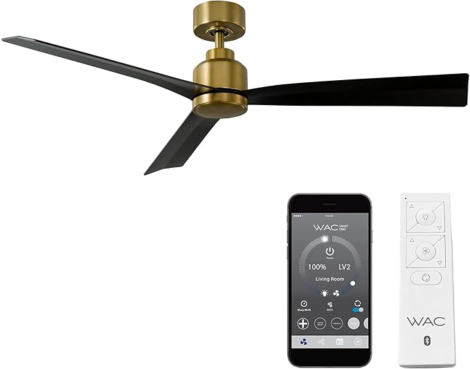 WAC Lighting Clean Indoor and Outdoor 3-Blade Smart Home Ceiling Fan 52in Soft Brass Matte Black with Remote Control works with Alexa and iOS or Android App
