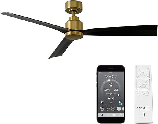 WAC Lighting Clean Indoor and Outdoor 3-Blade Smart Home Ceiling Fan 52in Soft Brass Matte Black with Remote Control works with Alexa and iOS or Android App
