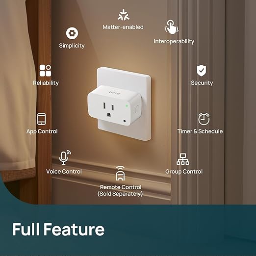 Linkind Matter Smart Plug with LED Night Light, Work with Alexa, Apple Home, Google, Smart Outlet 15A/1800W, Dusk to Dawn, Plug in Wall, Timer&Schedule, ETL&FCC Certified, 2.4GHz Wi-Fi Only, 1 Pack