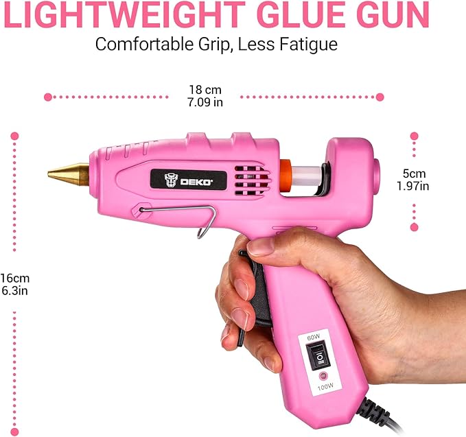 Hot Glue Gun Full Size: DEKOPRO 60/100Watt Dual Temp Hot Glue Gun Kit with 25 Glue Sticks, Organize Storage Case, Heavy Duty Heat Glue Gun Tool Set for Home Repair, Art & Crafts, DIY Pink