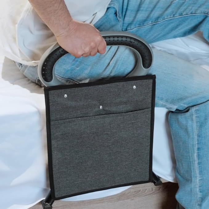 EASACE Bed Rails for Elderly Adults Safety,Adjustable Height Bed Assist Bar, Assistance for Getting in and Out of Bed,Bed Assist Rail with Storage Pocket.