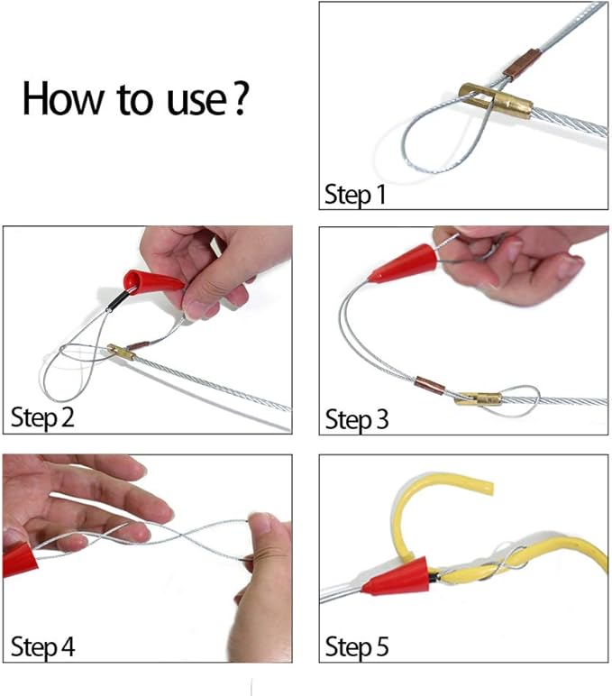 19' Fiberglass Running Electrical Wire Cable Pulling Fish Tape Kit with 5 Different Attachments and Fastener in a Carrying Case