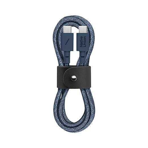 Native Union Type-C Belt Cable - USB-C to USB-C 4ft Ultra-Strong Charging Cable Compatible with iPhone 16, 16 Plus, 16 Pro, 16 Pro Max, iPad Pro, iPad Air, Galaxy S25, Flip 6, Fold 6 (Navy)