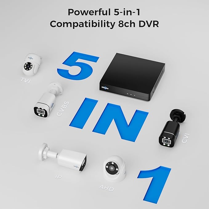 Hiseeu 3K Outdoor Wired Security Camera System with 8CH 5MP DVR,8 x 5MP IP67 PTZ CCTV Cameras,360°Coverage,Smart Dual Light & Audio,Person/Vehicle Detection,3TB HDD,100ft Night Vision,24/7 Recording