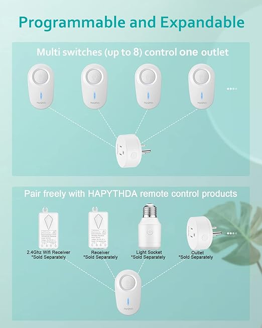 Remote Light Switch for Remote Control Outlet, Wireless Light Switch for Light Socket