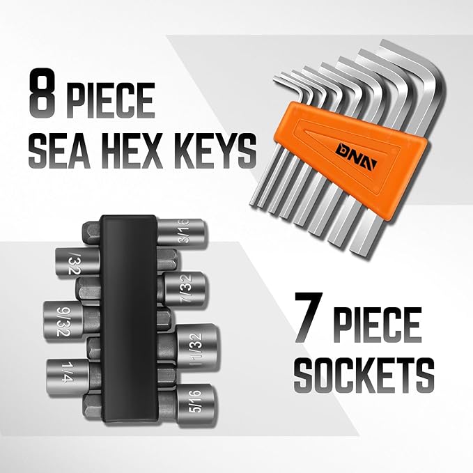 DNA Motoring TOOLS-00039 General Hand Tool Kit with Multi-Bit Screwdriver Hex Keys, Wrench - Orange/Black Flat Head Tool Set