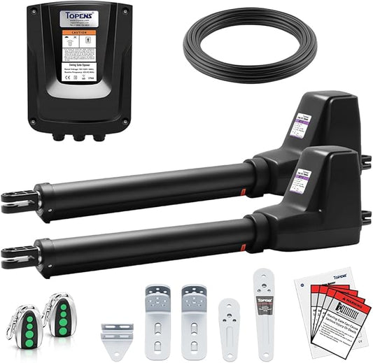 TOPENS AT1202 Automatic Gate Opener for Heavy Duty Dual Swing Gates Up to 18ft per Arm, Dual Swing Gate Operator AC Powered with Remote Control Kit Gate Motor Solar Compatible