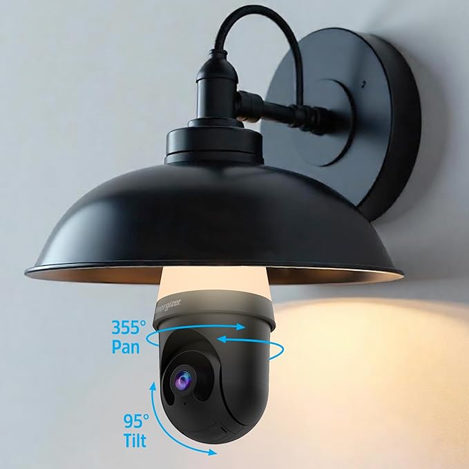 Energizer Smart 2K Light Bulb Security Camera, 1000 Lumens LED Light, 5GHz & 2.4GHz Wi-Fi Outdoor Socket Camera, Auto Tracking, Pan and Tilt, Night Vision, 2-Way Audio, Works with Google Home & Alexa