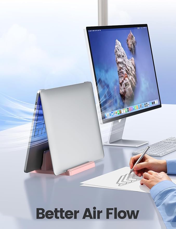 Vaydeer Vertical Laptop Stand Holder Plastic Adjustable Desktop Notebook Dock Space-Saving 3 in 1 for All MacBook Pro Air, Mac, HP, Dell, Microsoft Surface, Lenovo, up to 17.3 inches (Pink)