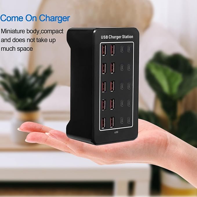 USB C Charger Block, 100W(20A) 20 Port Multiport USB Hub Desktop Fast Wall Charger, 10 Port USB C and USB Charging Compatible for Apple iPhone, iPad, Tablets, Samsung Galaxy
