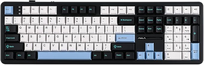 EPOMAKER Aula F108 Wireless Gaming Keyboard, Full Size Mechanical Keyboard with 4000mAh Battery, 108 Hot-Swappable and Programmable Keys, RGB Backlight, for Mac/PC/Android (Blue&White&Black)
