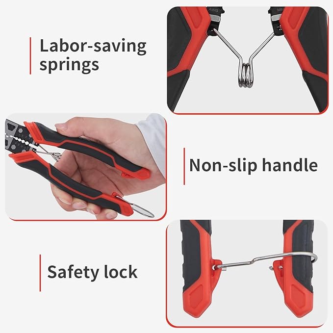 Pliers Set, HOUSERAN 3-Piece Plier Tool Set Including 8.3” Needle Nose Plierss, 8.3” Linemans pliers, 7.5” Diagonal Cutters, Spring Loaded with Safety Lock, Combination Plieres set