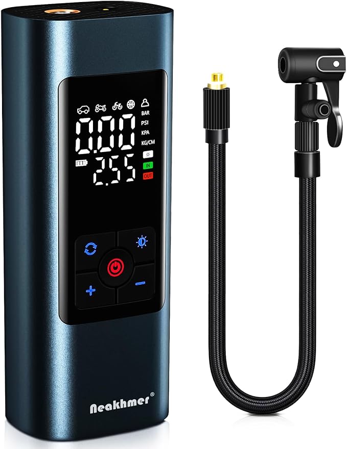 Tire Inflator Portable Air Compressor: Cordless Air Pump for Car Tires 150PSI - Tire Pump with Pressure Gauge for Car Bike Motorcycle Balls (Black blue)