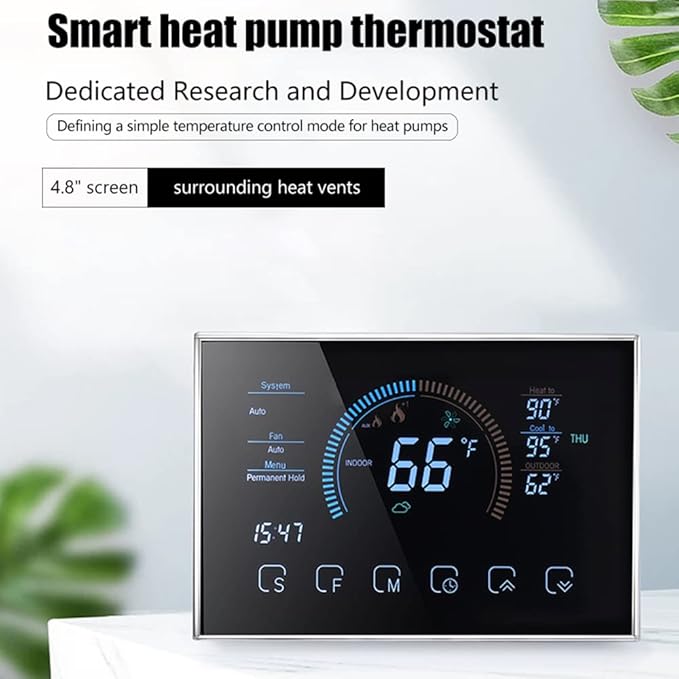 Smart Thermostat, Heat Pump Room Thermostat Temperature Controller 4.8 Inch Color LCD Screen Programmable Touch Control for Home Office Hotel