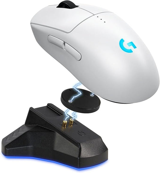Logitech PRO 2 Lightspeed Wireless Gaming Mouse, White | Hero 2 Sensor, 44k DPI, 8 Programmable Buttons, LIGHTFORCE Switches, RGB Lighting, Lightweight, PC/Mac | with Signature Series Charging Dock