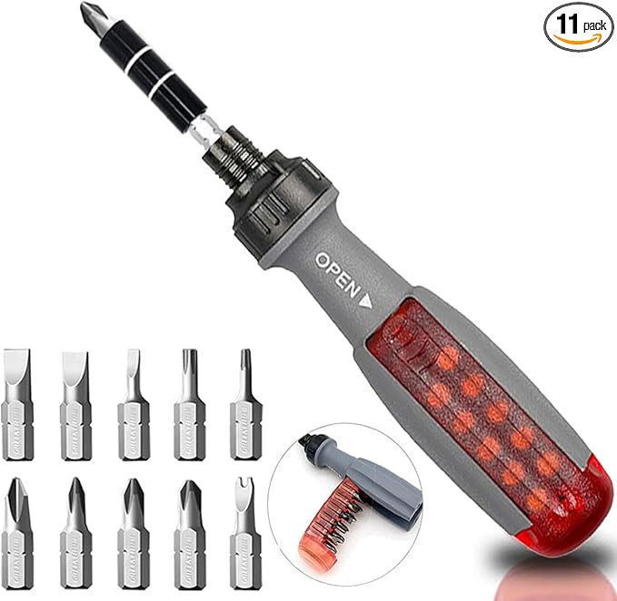 11 in 1 Screwdriver, Portable Multifunctional Screwdriver Set, Flat Head/Slotted/Phillips/Hex/Square Head/Hex, Nut Driver Suitable for Outdoor and Daily Maintenance Tools