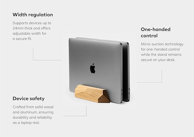 Oakywood Dual Laptop Dock, Vertical Laptop Stand Wood, Laptop Stand for Desk, Desk Organizer, Vertical Laptop Holder, Compatible with All MacBook Pro Air iPad, for 2 Device – 7,1x4,5x1,6”, Oak