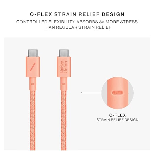 Native Union Type-C Belt Cable - USB-C to USB-C 4ft Ultra-Strong Charging Cable Compatible with iPhone 16, 16 Plus, 16 Pro, 16 Pro Max, iPad Pro, iPad Air, Galaxy S25, Flip 6, Fold 6 (Apricot)