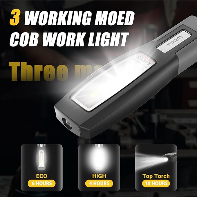 Luasmx Rechargeable Work Light, Magnetic Work Light with 3 Lighting Modes, Portable Hook Mechanic Light for Car Repair/Mechanics/Emergency/Camping