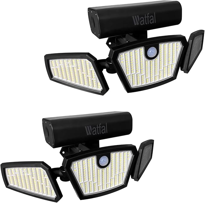 Motion Sensor Lights Indoor/Outdoor 2 Pack 2100LM, 6500K Wireless IP65 Waterproof 3 Heads Outdoor Battery Powered Flood Lights for Garage, Porch, Basement, Barns, Yard, Home Security